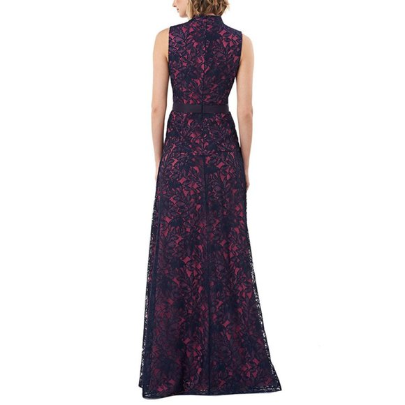 NEW Kay Unger Floral Lace Mock Neck Fit Flare Gown - Picture 3 of 8